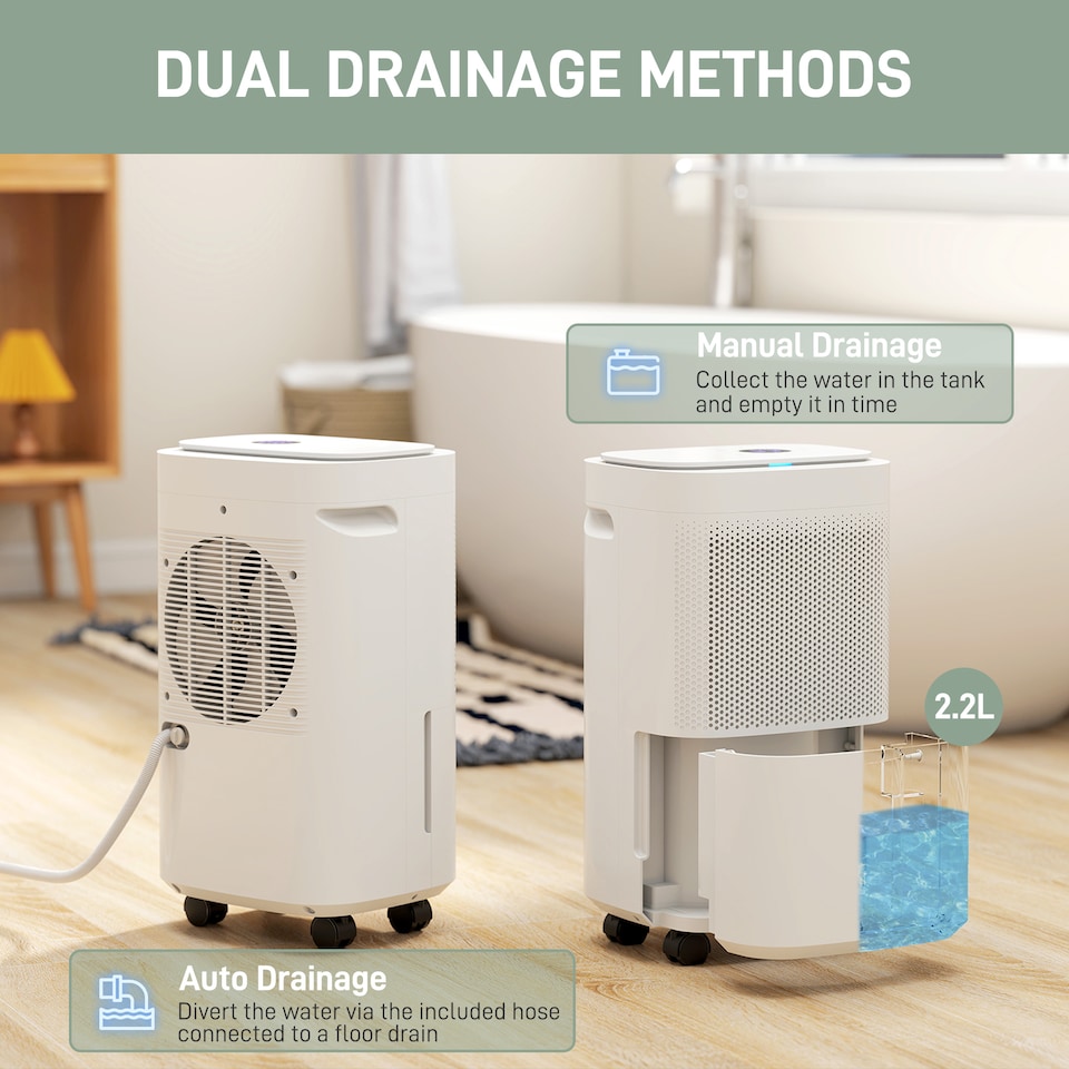 image 1 of HOMCOM 10LDay 2200ML Portable Quiet Dehumidifier with WiFi Smart App Control, Electric Moisture Air Dehumidifier for Home Laundry Basement