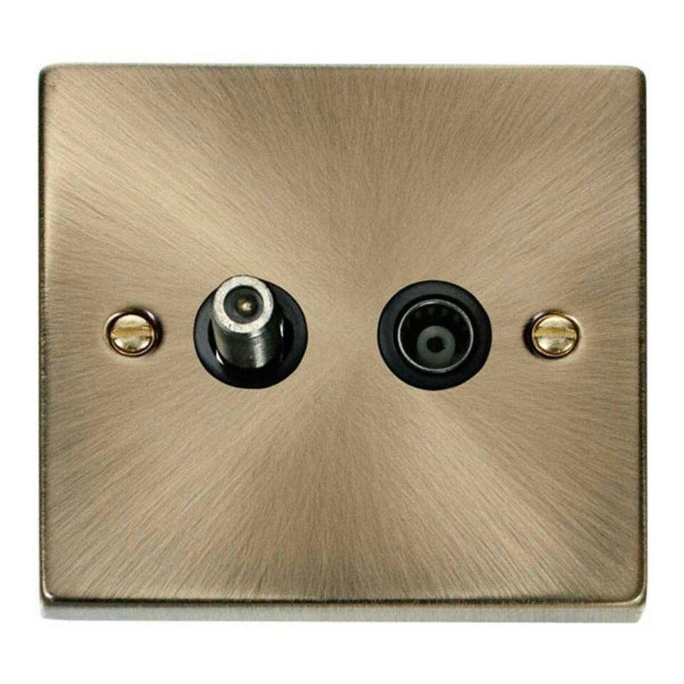 image 1 of SE HOME Antique Brass Satellite & Coaxial Socket 1 Gang Brown | Antique Brass