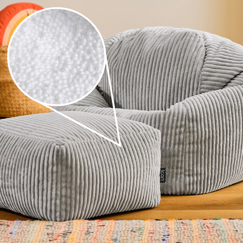 image 1 of icon Kids Kingston Cord Classic Bean Bag and Mini Square Footstool, Grey