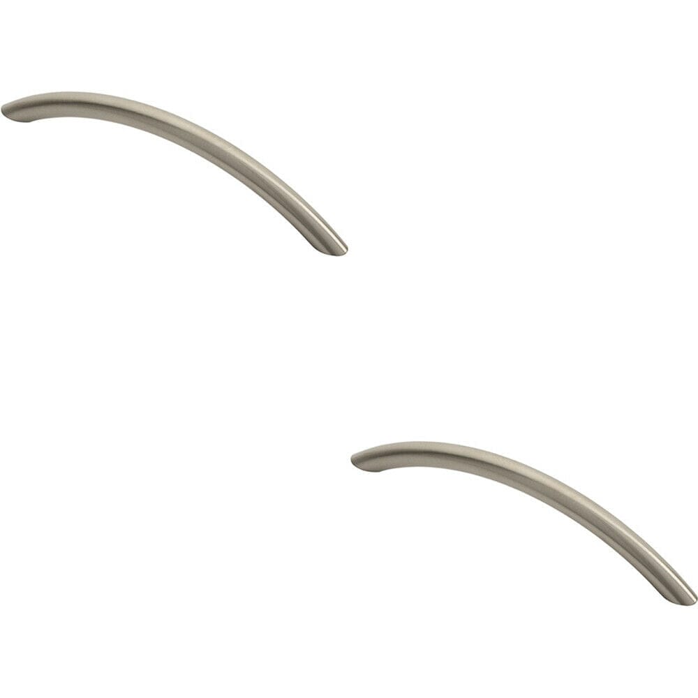Loops 2x Curved Bow Cabinet Pull Handle 153 x 10mm 128mm Fixing Centres Satin Nickel in Metallics