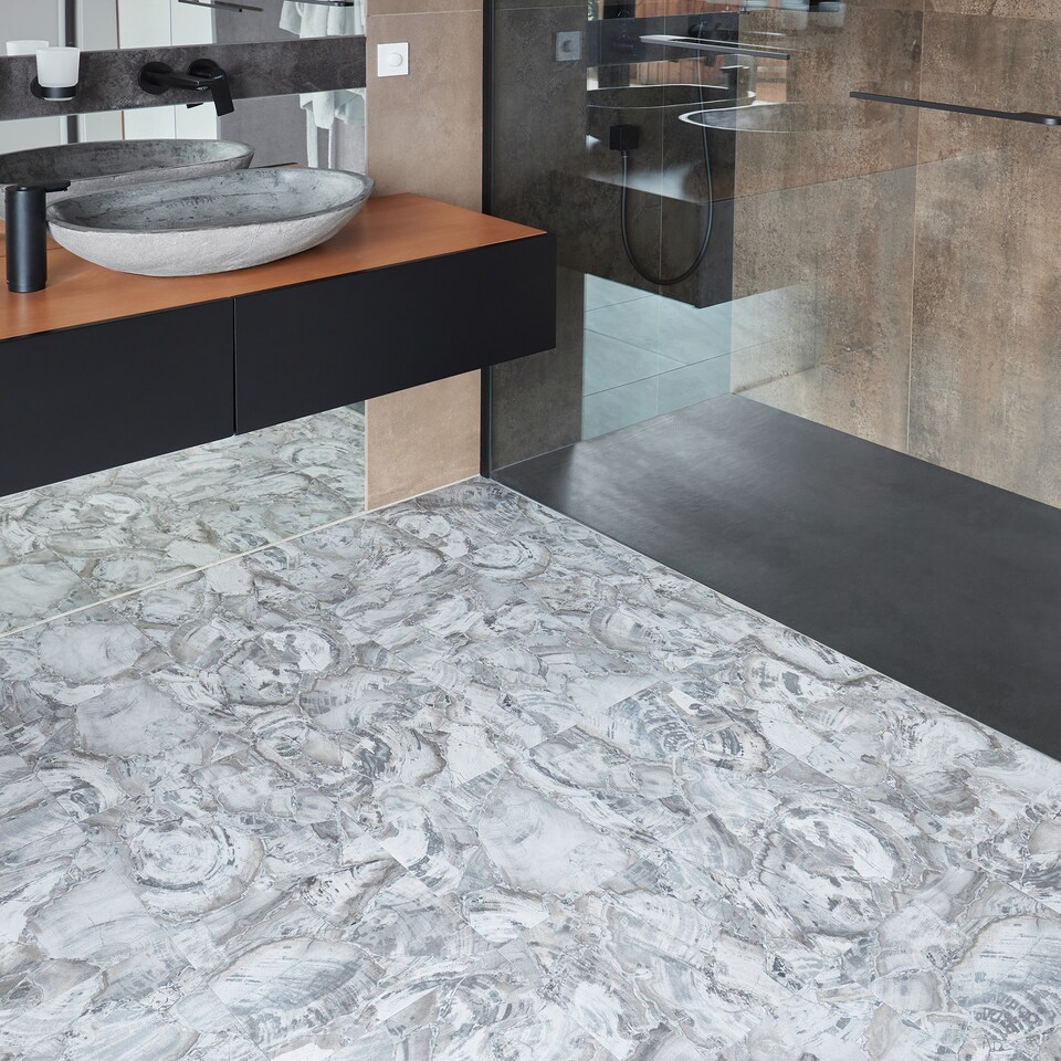 image 1 of NOVECRAFTO Vinyl Floor Tiles Self Adhesive – 12x12in Peel and Stick Flooring for Kitchen, Bathroom & Living Room – Charcoal Marble Flow Design | Grey | 3.72 sqm