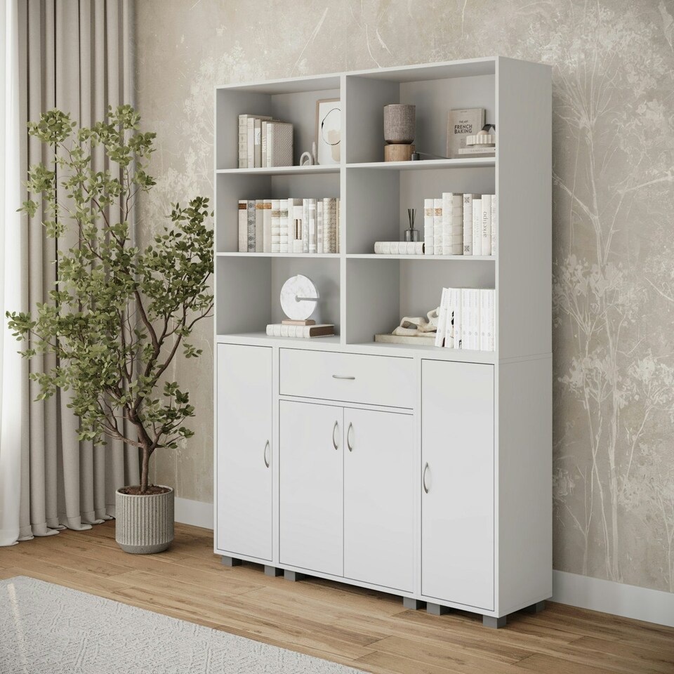 image 1 of Multi-Compartment Cabinet with 3-Tier Bookshelves and 1-Drawer Grey | Unit Colour: Grey