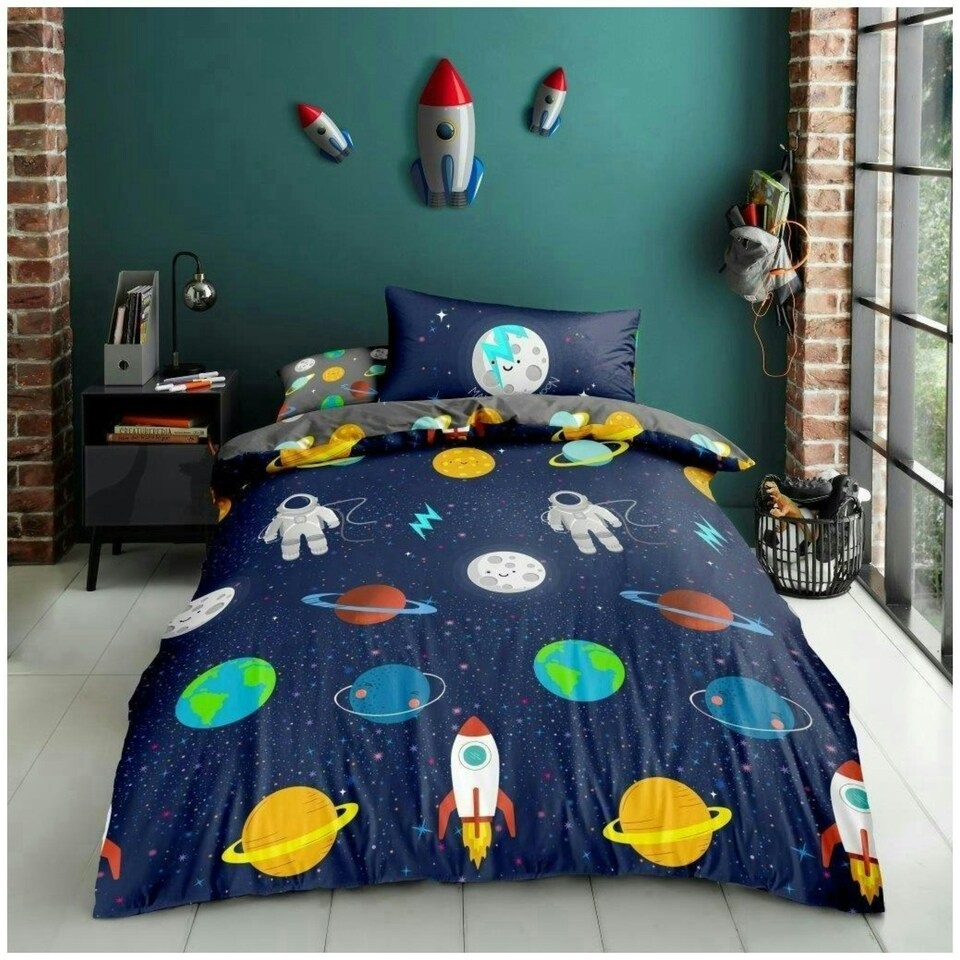 image 1 of VELVETIO Space Duvet Cover Set Reversible Soft Polycotton Kids Beddings Blue | Navy | Double