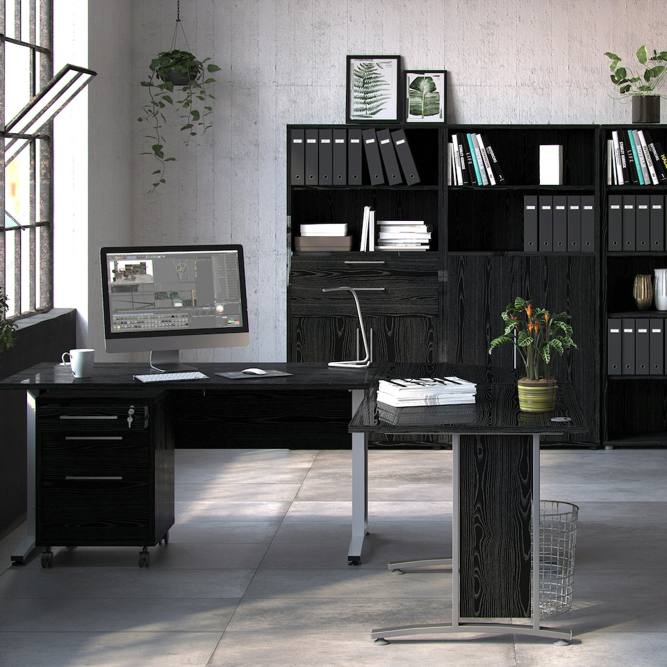 image 1 of Prima Desk 120cm in Black Woodgrain with Silver Grey Steel Legs