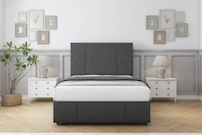 Sloomy Lisbon Graphite Dumfries Divan Bed With Mattress 4 Drawers With 54" Floor Standing Headboard & 12" Matching Footboard 4' Small Double | Grey | Graphite | Small Double | 1
