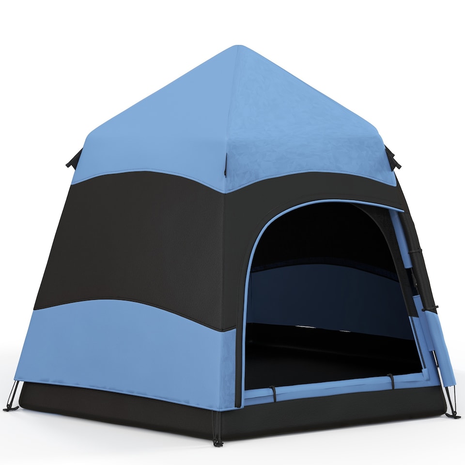 image 1 of Blue 4 Person Dual Layer Pop Up Camping Tent with Rainfly Outsunny
