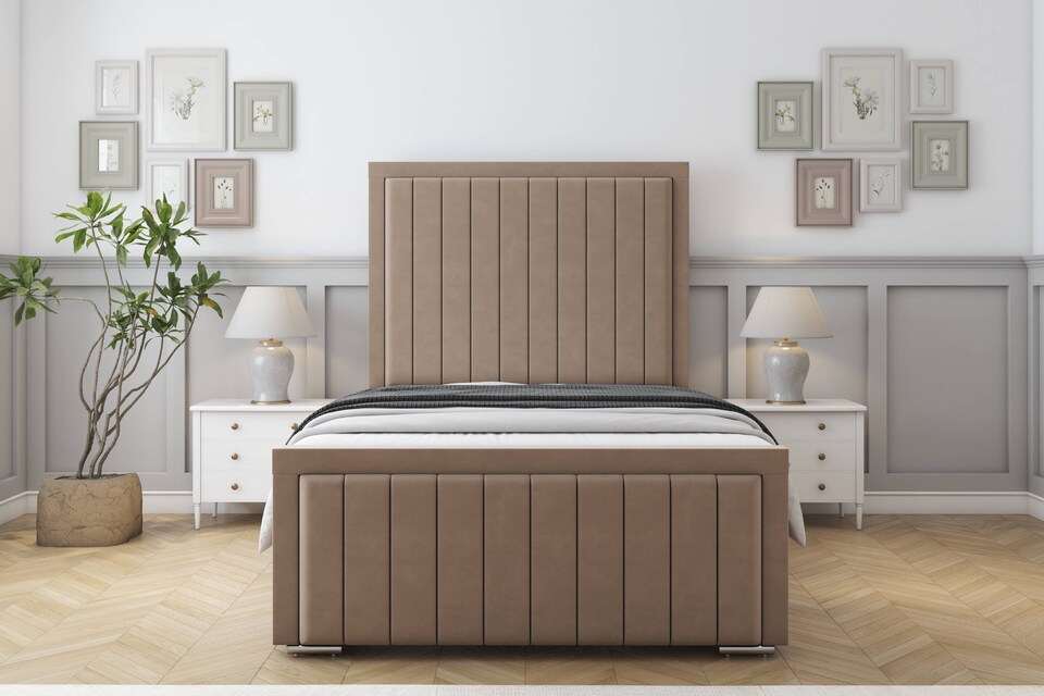 image 1 of Sloomy Richmond Mink Plush Bed Frame With 50" Upholstered Headboard 4' Small Double