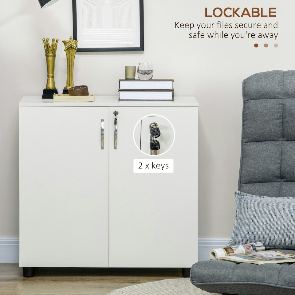 image 1 of Vinsetto 2-Tier Locking Filing Cabinet Office Storage Cabinet, White