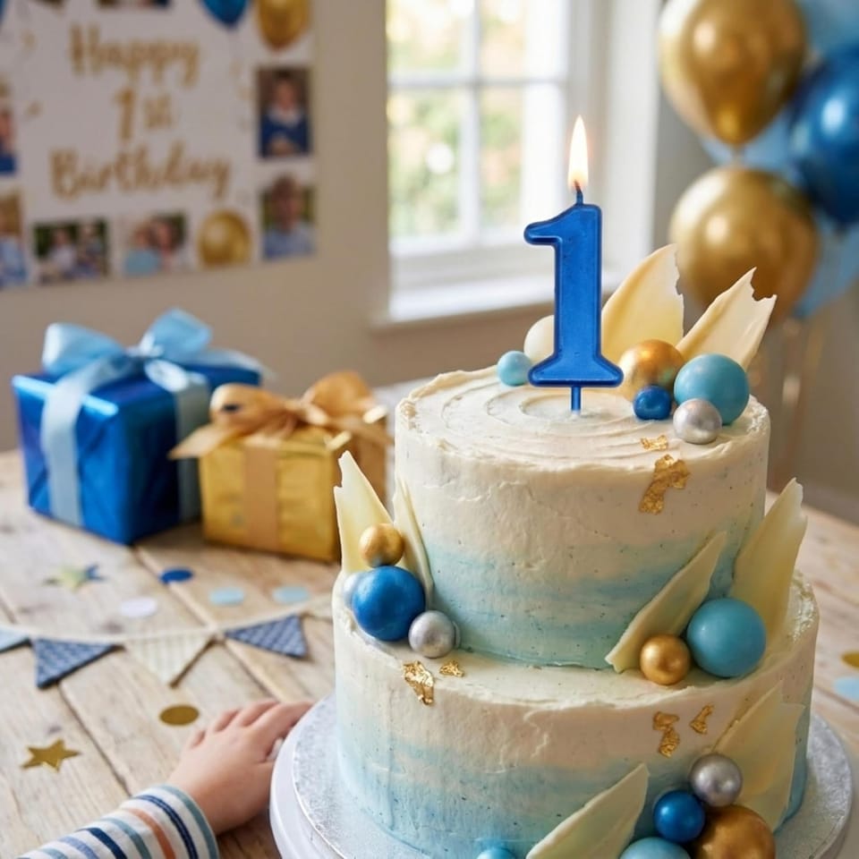 image 1 of Blue 1 Number Candle Birthday Anniversary Party Cake Decorations Topper | Blue