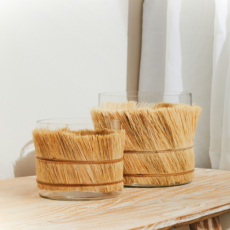 image 1 of Interiors by Premier Modern Natural Candle Holder, Coastal Styled Medium Candle Holder, Natural and Round Glass Candle Holder Cream