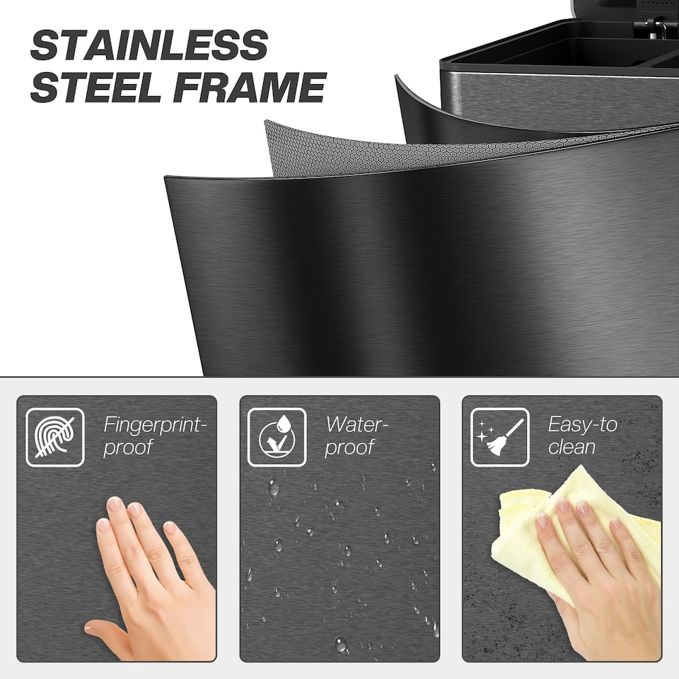 image 1 of HOMCOM 3 x 20L Triple Kitchen Bin Pedal Bin for Recycling and Waste, Black Black | 61.9L x 36.6W x 56.7H cm