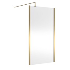 Balterley Enson Contemporary Bathroom 8mm Glass Outer Framed Wetroom Screen with Support Bar, Brushed Brass, 1950 x 800 x 14mm