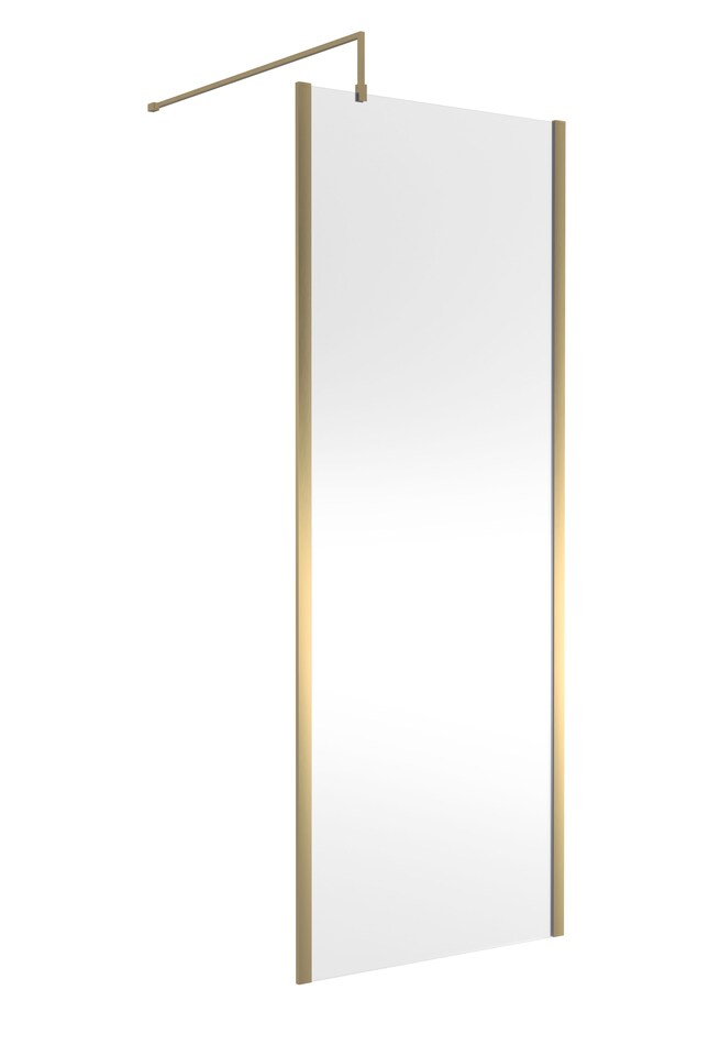image 1 of Balterley Enson Contemporary Bathroom 8mm Glass Outer Framed Wetroom Screen with Support Bar, Brushed Brass, 1950 x 800 x 14mm