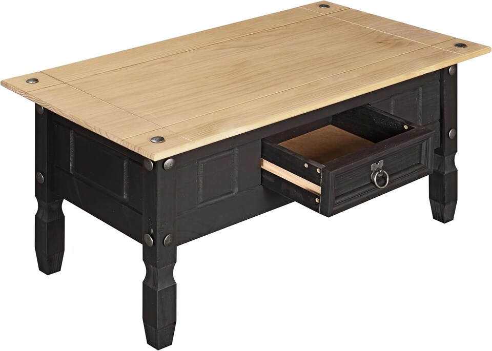 image 1 of Corona Coffee Table Black 1 Drawer Solid Mexican Pine