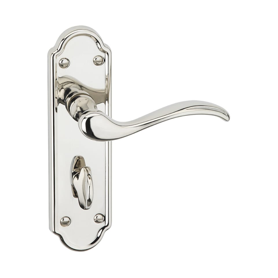 image 1 of Lisbon Metal Lever Latch Door Handles Set Round Rose Internal & External | Silver | Polished Nickel Bathroom