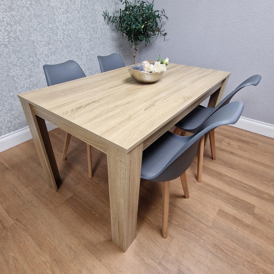 image 1 of Dining Table Set Oak Effect Table With 4 Grey Plastic Chairs Dining Room Furniture | Grey | One Size | 5