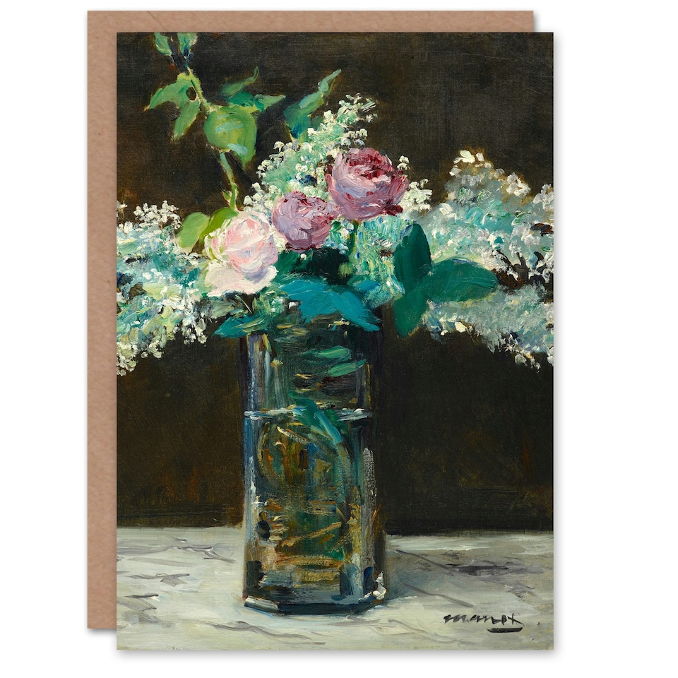 image 1 of Edouard Manet Art Card Vase of White Lilacs and Roses