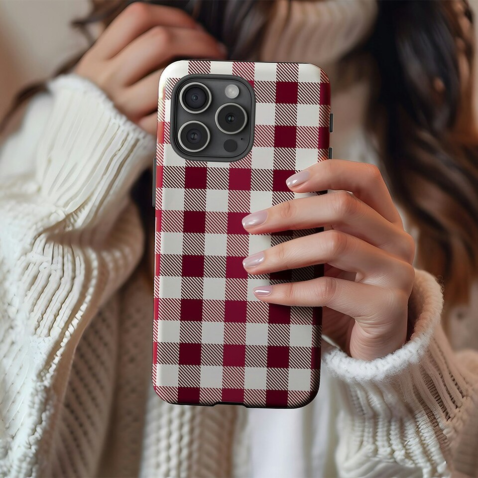 image 1 of Red Check Phone Case | Red | iPhone 15 Pro
Tough | iPhone 15 Pro
Tough