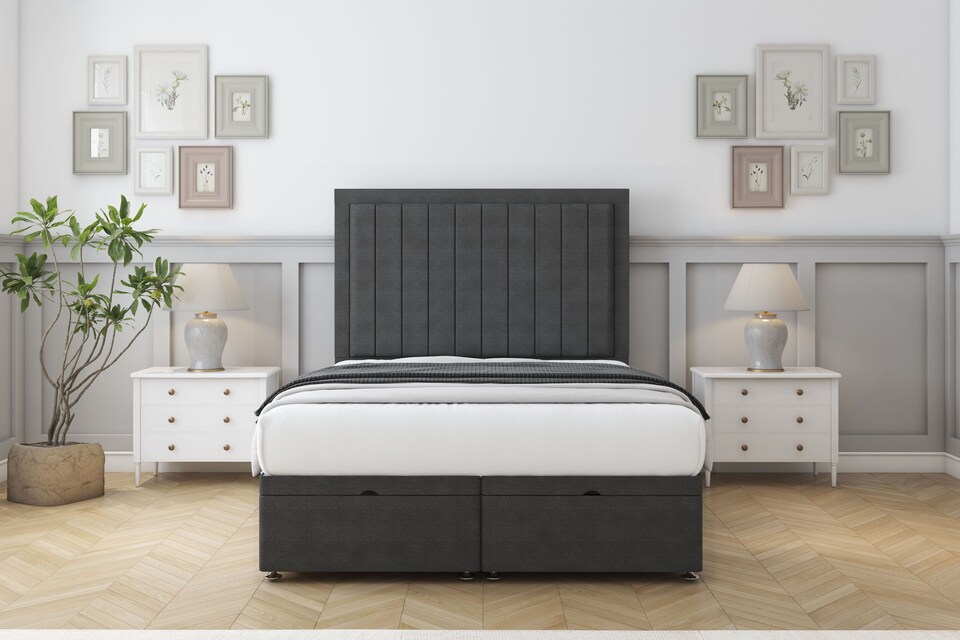 image 1 of Sloomy Pemberton Graphite Dumfries Ottoman Bed With Mattress With 26" Strutted Headboard 3' Single