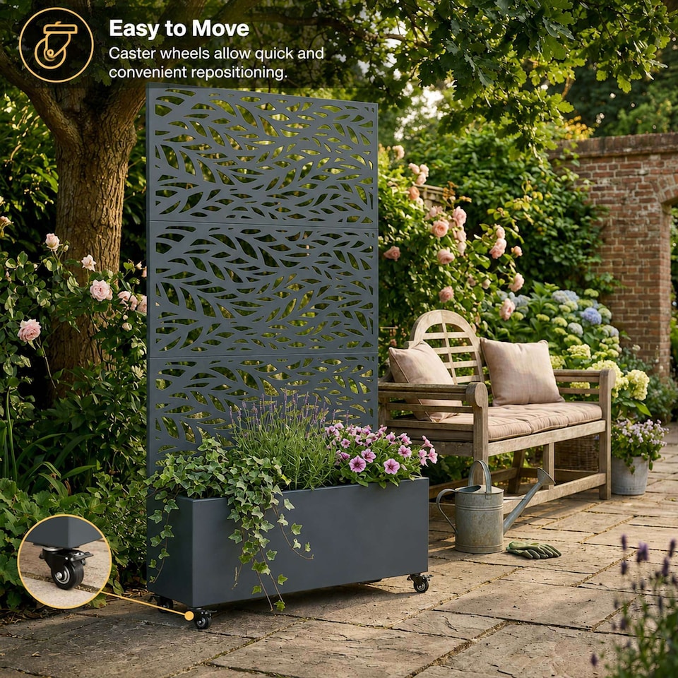 image 1 of Nicoman Metal Privacy Screen with Planter Pot Leaf Pattern