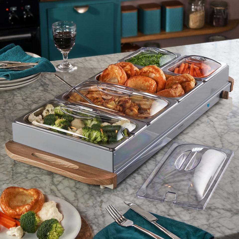 image 1 of Cooks Professional 5-Section Buffet Warmer 9.6L with Hotplate Function | Grey | 5-Section