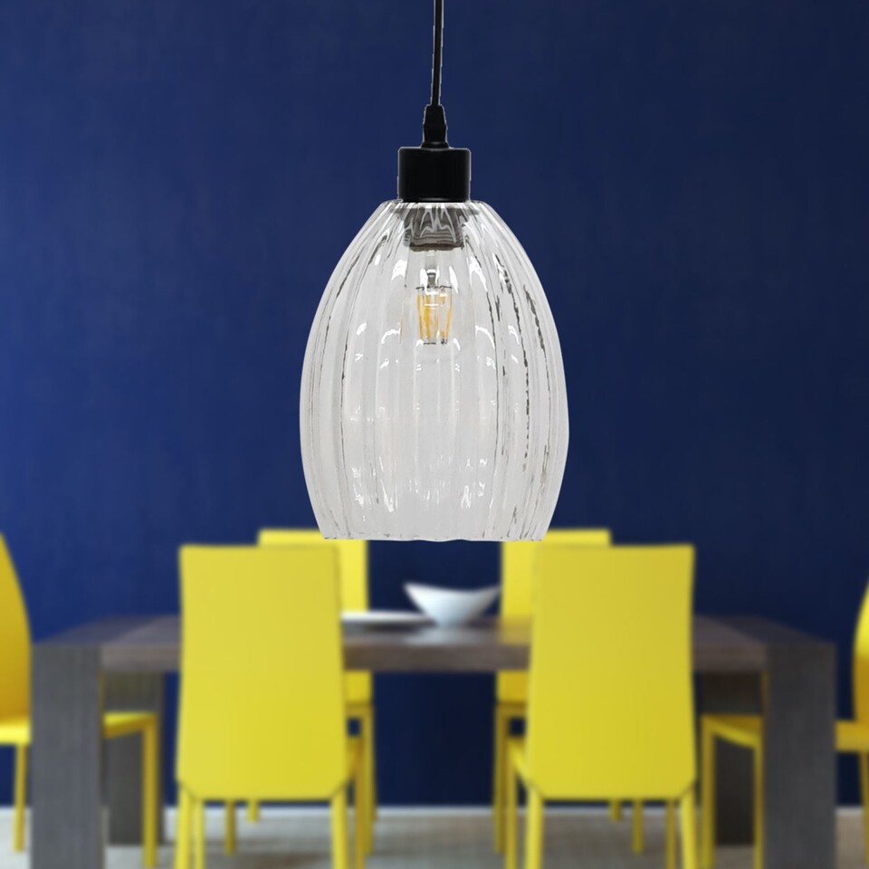 image 1 of Set of 2 Birch - Clear Fluted Glass Easy Fit Pendant Shades | Clear | Small | 2