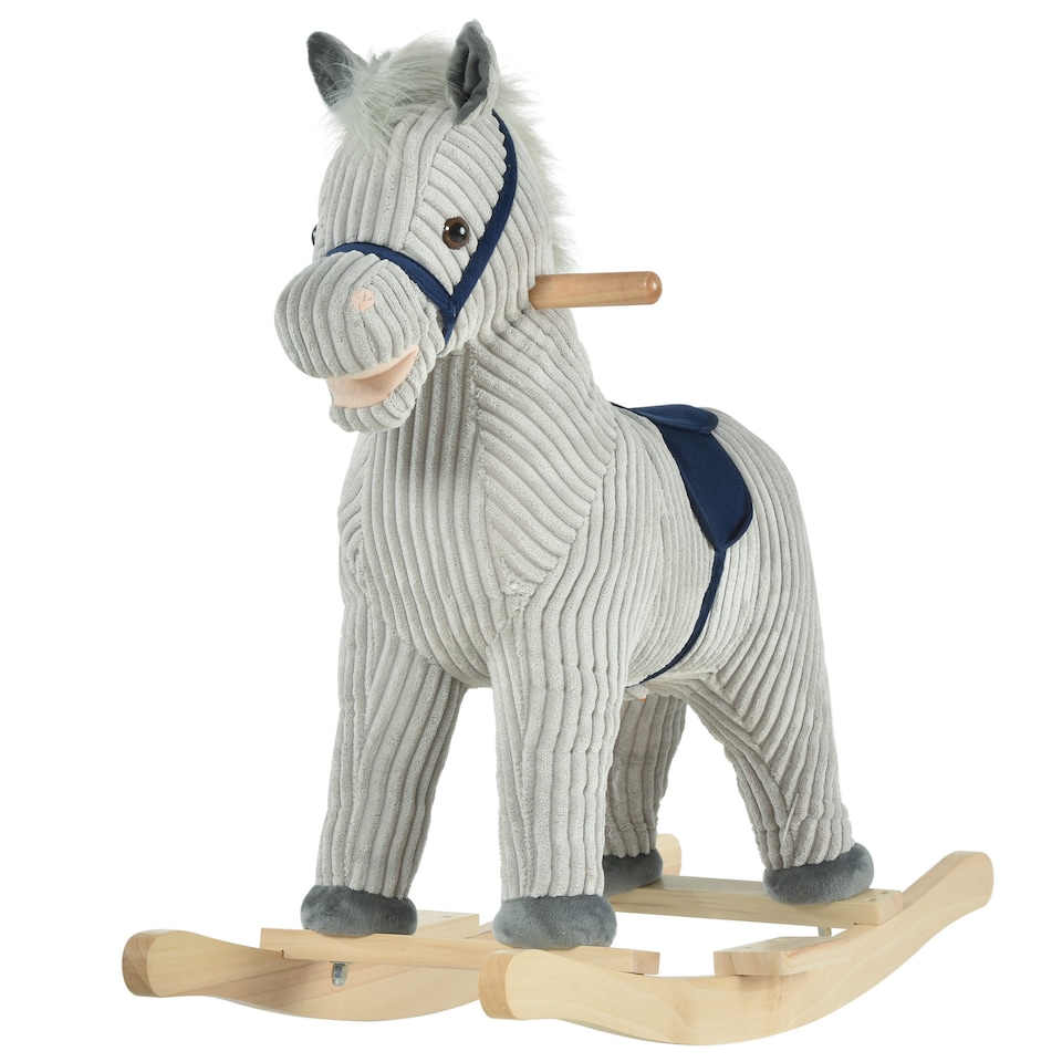 image 1 of HOMCOM Kids Plush Rocking Horse with Sound Children Rocker Ride On Toy Gift 3-6 Years Grey