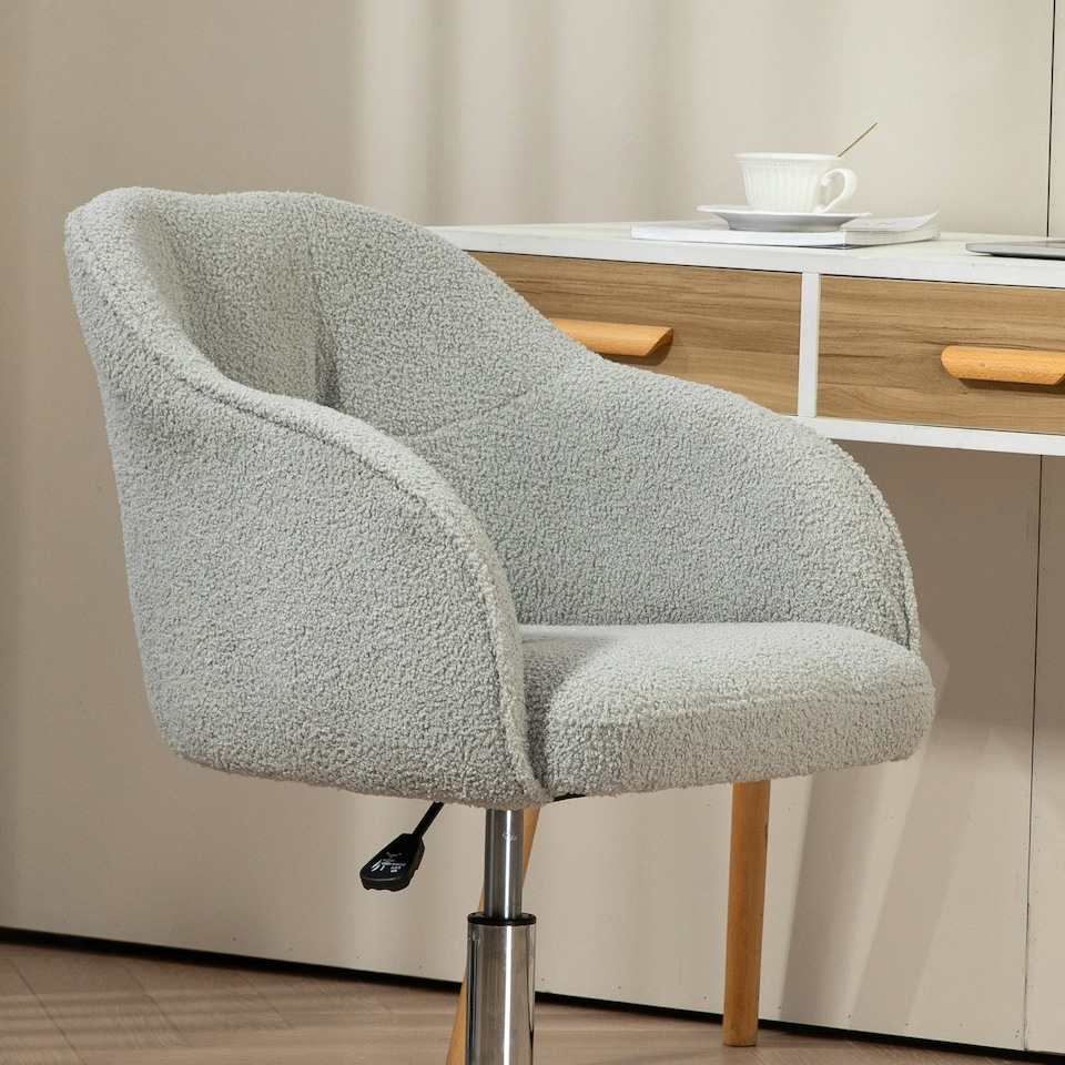 image 1 of HOMCOM Fluffy Vanity Chair for Desk, with Height Adjustable, Wheels, Grey
