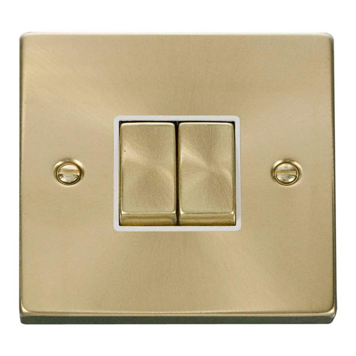 SE HOME Satin Brushed Brass 10A 2 Gang 2 Way Ingot Light Switch Gold Satin Brass