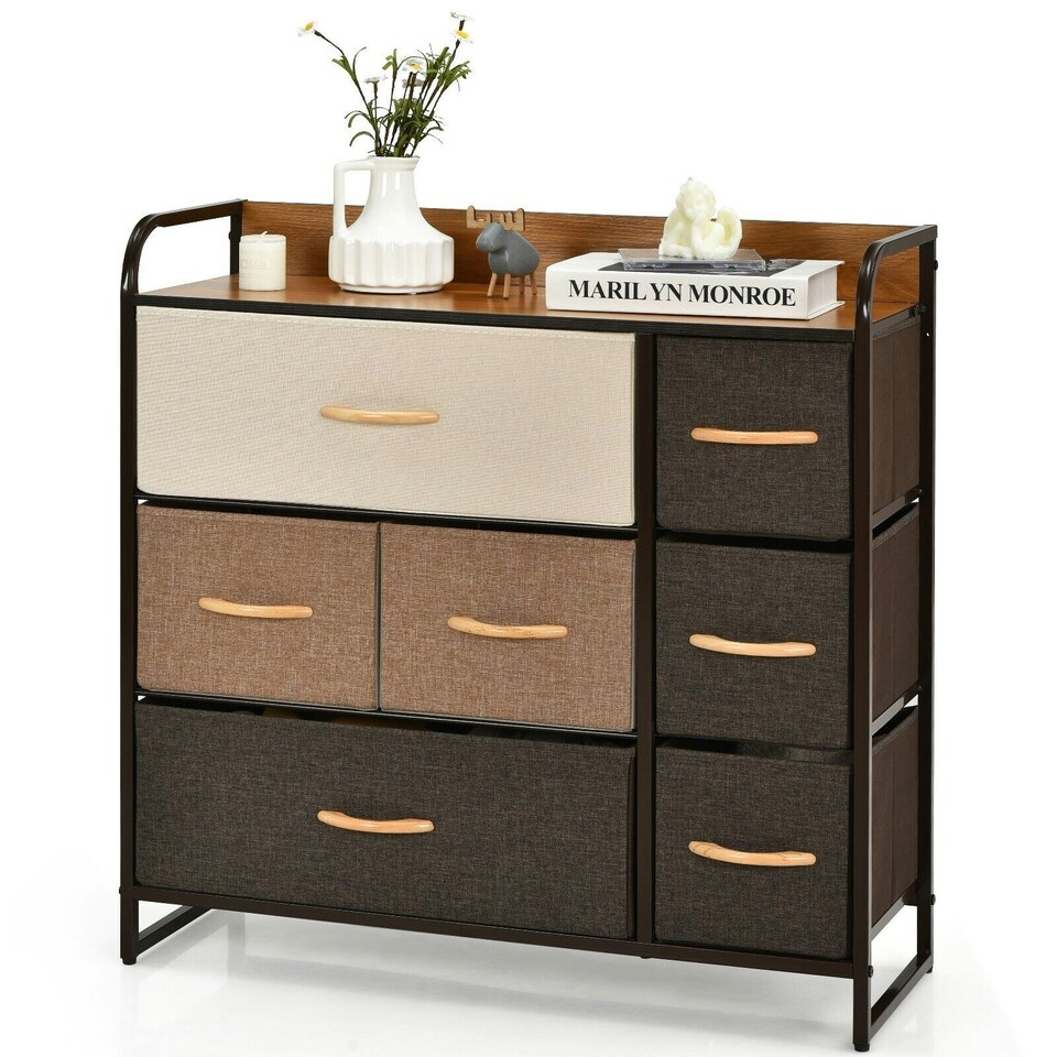 image 1 of COSTWYA 7-Drawer Dresser 3-Tier Chest of Drawers Wooden Top Multi