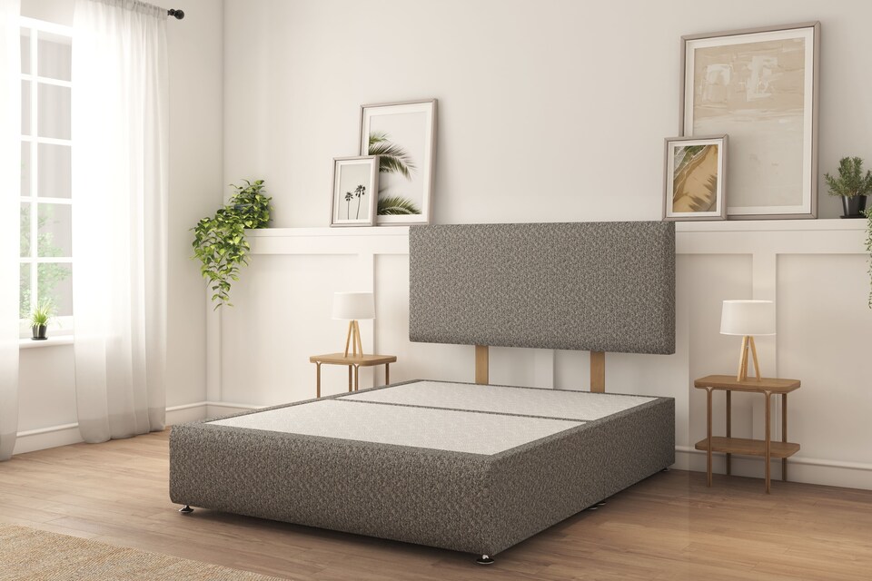 image 1 of Sloomy Rutherford Pewter Tweed Divan Bed With Mattress No Drawers 26" Strutted Headboard & 12" Footboard 6' Super King