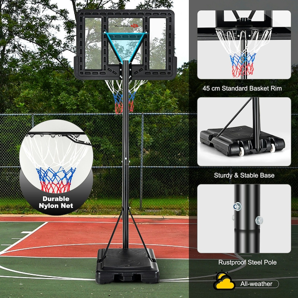 image 1 of COSTWAY Basketball Hoop Backboard Height Adjustable 1.35-3.05m Black | Standard