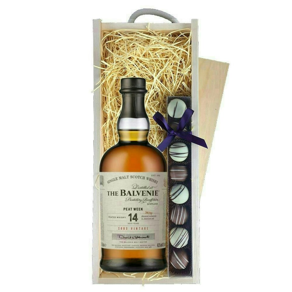 image 1 of Balvenie Stories, The Week of Peat 14 year old Whisky & Truffles, Wooden Box 70cl 48.3% abv