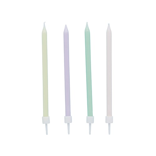 Assorted Pastel Skinny Birthday Candles with Holders - Pack of 12 Multi
