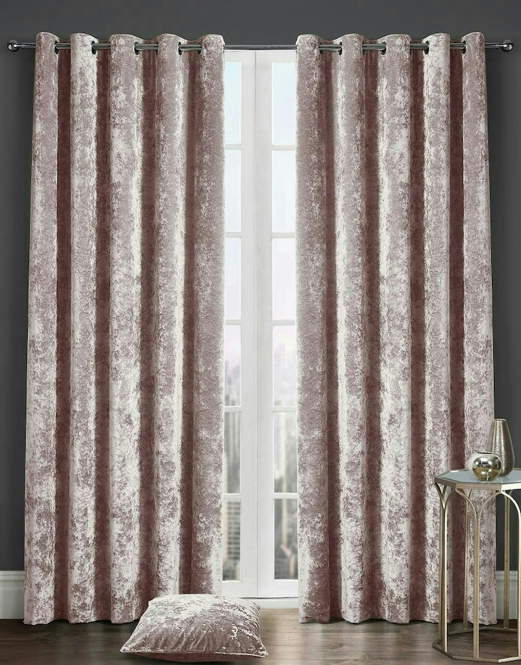 image 1 of Crushed Velvet Fully Lined Eyelet Curtains - Blush - 117x137cm | Pink