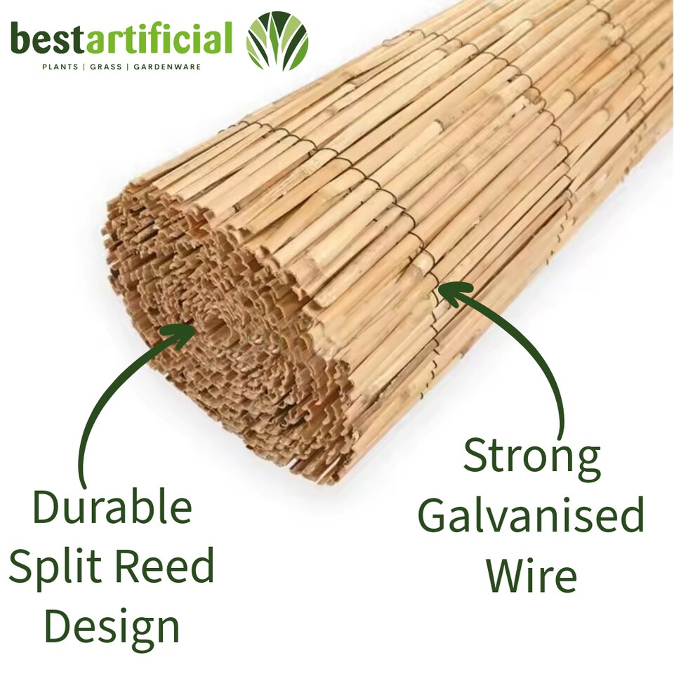 image 1 of 4m x 1.8m Split Reed Fencing Screening Rolls for Garden Outdoor Privacy | Brown | Beige | 1