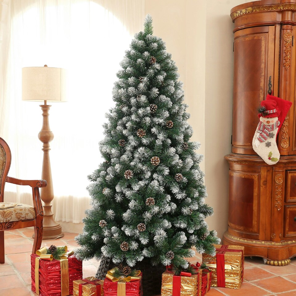 image 1 of HOMCOM 6ft Artificial Pine Christmas Tree with Pinecones, Steel Base