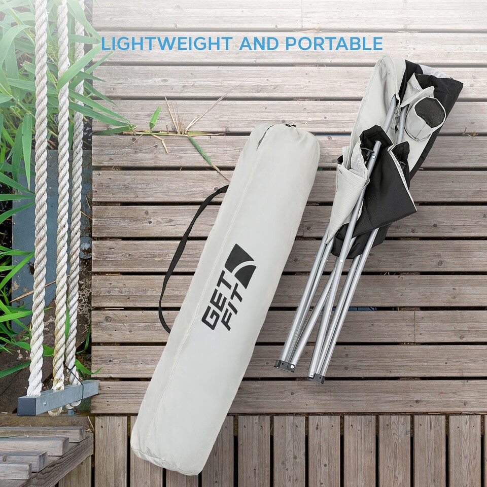 image 1 of Get Fit Premium Folding Camping Chair - Thick Padded With Magazine Pocket, Cup Holder & Carry Bag - Lightweight 3Kg - Capacity 130Kg - 2 Pack | Grey | Black / Grey | 2