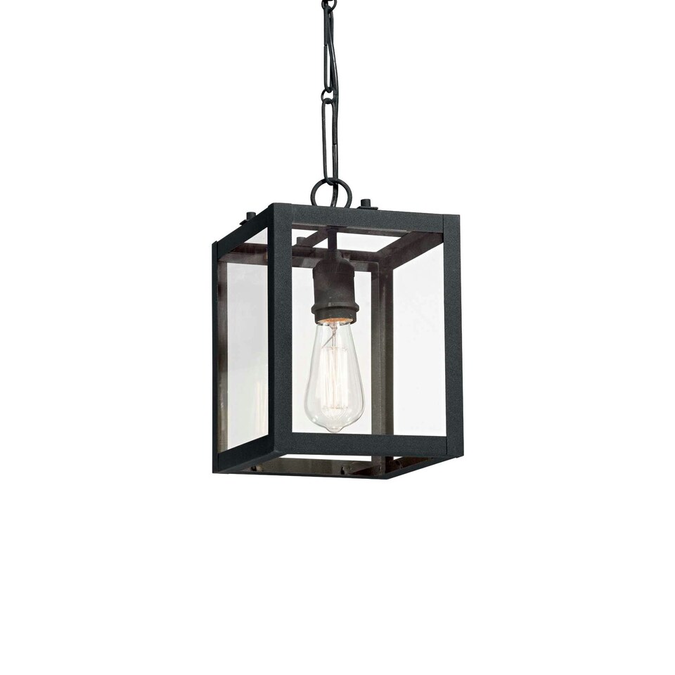 Igor 1 Light Ceiling Lantern Pendant Bar Black, Clear Glass Plates, E27