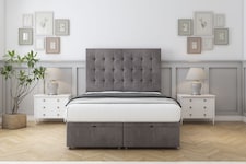 Sloomy Alabama Slate Naples Ottoman Bed Base With 26" Strutted Headboard 5' King | Grey | Slate | King | 1