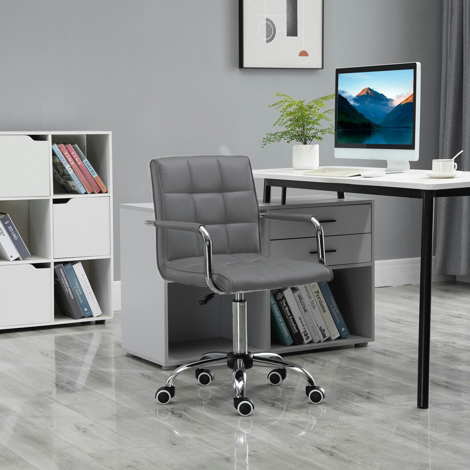 image 1 of Vinsetto Mid Back Office Chair, Swivel Computer Chair with Armrests, Grey