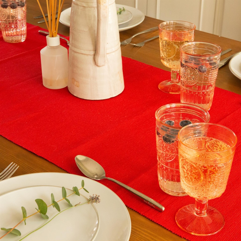 image 1 of Nicola Spring Cotton Fabric Table Runner - 48cm x 183cm - Red | Red | Red