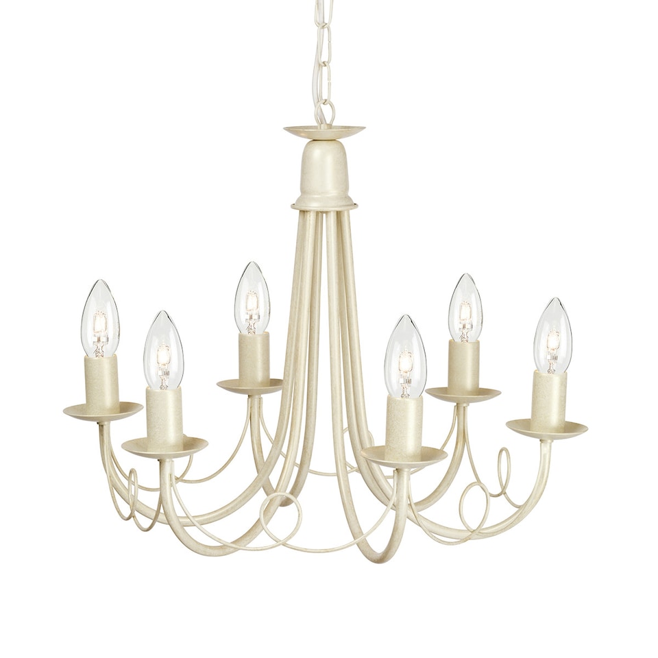 Minster 6 Light Chandelier Ivory, Gold Finish, E14