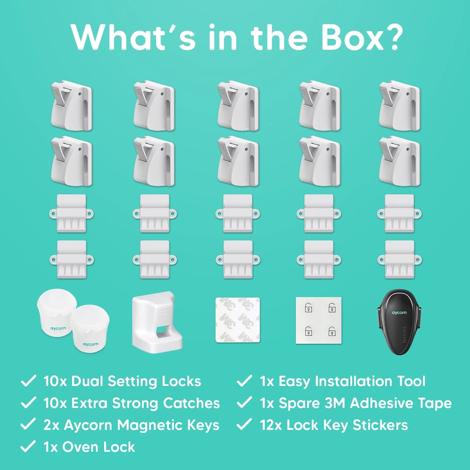 image 1 of Aycorn Magnetic Safety Locks 10 pack + Oven Lock White