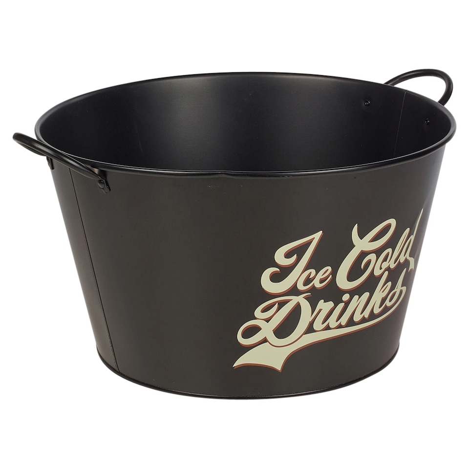 image 1 of Large Black Metal Champagne, Wine, Beer, Drinks Bucket with Design & Handles