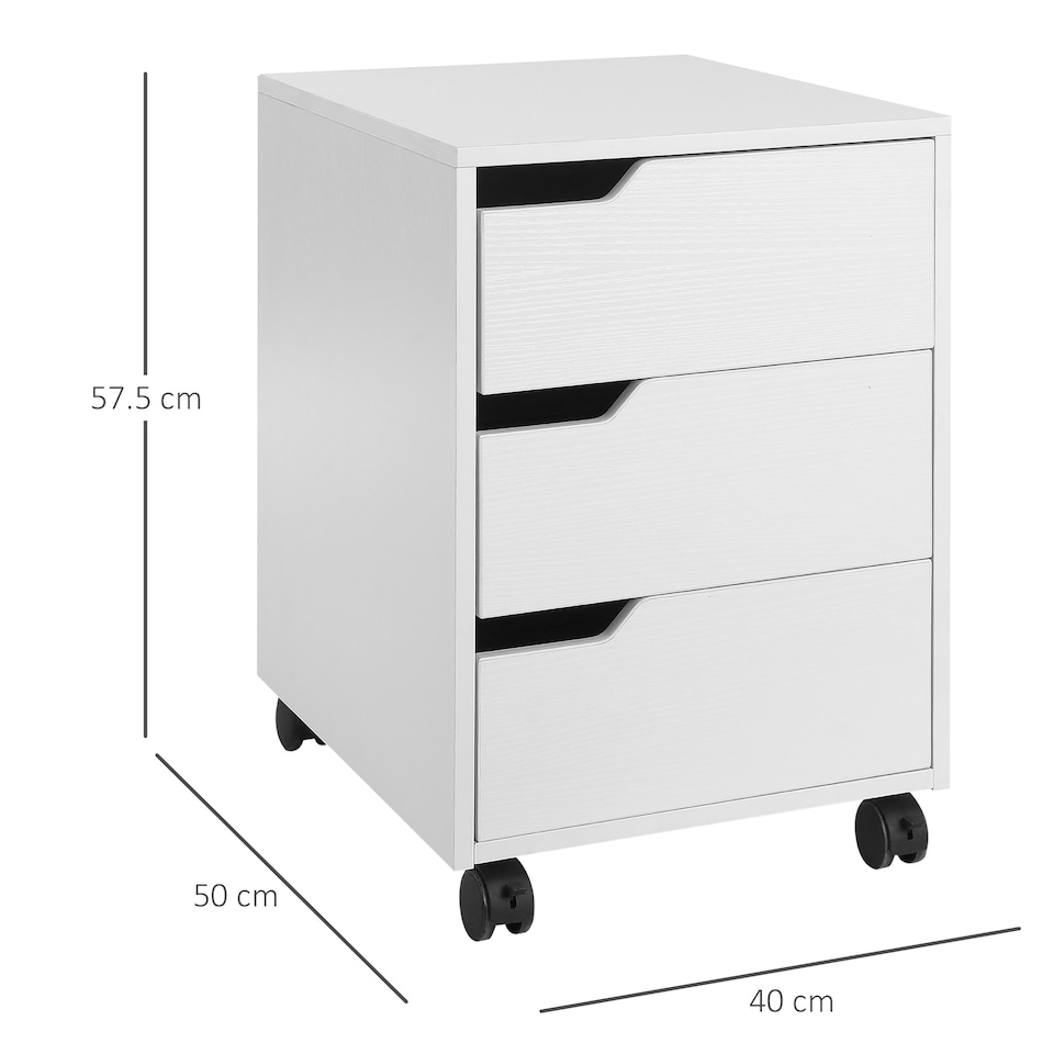 image 1 of HOMCOM 3 Drawer Mobile File Cabinet, Vertical Filing Cabinet with Wheels for Home Office, White