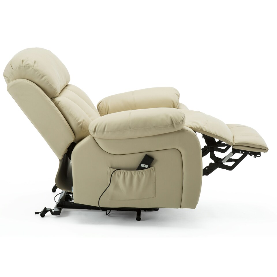 image 1 of Chester Single Motor Rise Recliner Bonded Leather Heat & Massage Chair (Cream)