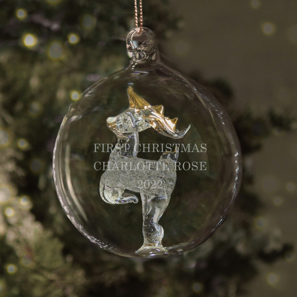 image 1 of Personalised Glass Reindeer Bauble