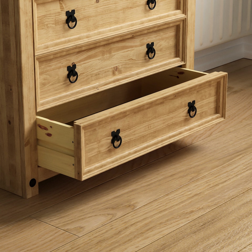 image 1 of Vida Designs Corona 4 Drawer Rustic Chest of Drawers Bedroom Storage, Solid Pine Wood