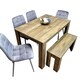 image 1 of Wooden Dining Table Set for 6 Rustic Effect Table With 4 Grey Velvet Chairs and 1 Bench
